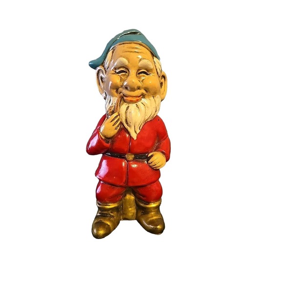 The Unbranded Brand Other - Vintage‎ Elf Gnome Dwarf w/Pipe Paper Mache Figurine Japan Handpainted 5" MCM